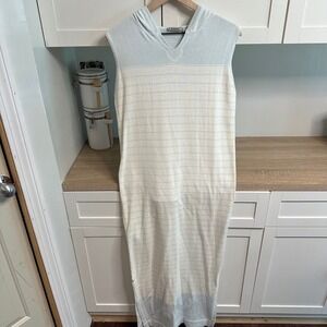 VTG 90s Hooded Maxi Dress Womens L Striped Sleeveless Cotton Resort Y2K Lounge